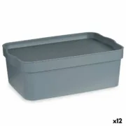 Caixa de Armazenagem com Tampa Cinzento Plástico 6 L (21,5 x 11 x 32 cm) (12 Unidades) Casa | Jardim - nacloset