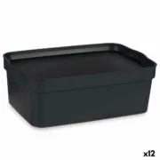 Caixa de Armazenagem com Tampa Antracite Plástico 6 L 21 x 11 x 32 cm (12 Unidades) A Preço de Revenda - nacloset