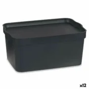 Caixa de Armazenagem com Tampa Antracite Plástico 7,5 L 21 x 14,2 x 32 cm (12 Unidades) A Preço de Revenda - nacloset