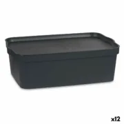 Caixa de Armazenagem com Tampa Antracite Plástico 14 L 29,5 x 14,3 x 45 cm (12 Unidades) A Preço de Revenda - nacloset