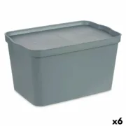 Caixa de Armazenagem com Tampa Cinzento Plástico 24 L 29,3 x 24,5 x 45 cm (6 Unidades) A Preço de Revenda - nacloset
