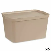 Caixa de Armazenagem com Tampa Bege Plástico 24 L 29,3 x 24,5 x 45 cm (6 Unidades) A Preço de Revenda - nacloset