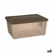 Caixa de Armazenagem com Tampa Stefanplast Elegance Castanho Plástico 29 x 17 x 39 cm (6 Unidades) A Preço de Revenda - nacloset