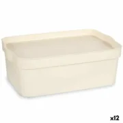 Caixa de Armazenagem com Tampa Creme Plástico 6 L 21,5 x 11 x 31,5 cm (12 Unidades) A Preço de Revenda - nacloset