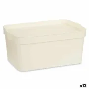 Caixa de Armazenagem com Tampa Creme Plástico 7,5 L 21,5 x 14,5 x 32 cm (12 Unidades) A Preço de Revenda - nacloset