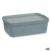 Caixa de Armazenagem com Tampa Cinzento Plástico 14 L 29,5 x 14,3 x 45 cm (12 Unidades) A Preço de Revenda - nacloset