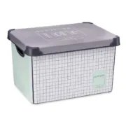 Caixa de Armazenagem com Tampa Home Quadriculado 22 L Cinzento Plástico 29 x 23,5 x 39 cm (12 Unidades) A Preço de Revenda - nacloset 2