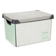 Caixa de Armazenagem com Tampa Home Quadriculado Cinzento Plástico 17 L 28 x 22 x 37 cm (12 Unidades) A Preço de Revenda - nacloset 2