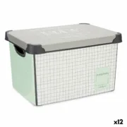 Caixa de Armazenagem com Tampa Home Quadriculado Cinzento Plástico 17 L 28 x 22 x 37 cm (12 Unidades) A Preço de Revenda - nacloset