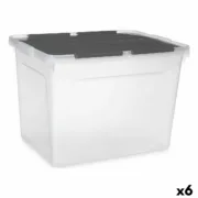 Caixa de Armazenagem com Tampa 48 L Transparente Antracite (6 Unidades) A Preço de Revenda - nacloset