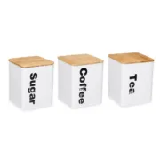Conjunto de Potes 3 Peças Branco Natural Metal Bambu 1,5 ml Cozinha | Gourmet - nacloset