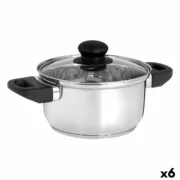 Caçarola com Tampa de Vidro Prateado Aço inoxidável 1,8 L 28 x 9 x 18 cm (6 Unidades) A Preço de Revenda - nacloset