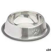 Comedouro para Cão Prateado Cinzento Borracha Metal 35 x 0,03 x 25 cm (24 Unidades) A Preço de Revenda - nacloset