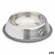 Comedouro para Cão Prateado Cinzento Borracha Metal 15 x 4 x 15 cm (24 Unidades) A Preço de Revenda - nacloset
