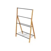 Toalheiro de Pé Kipit B7816 Preto Metal Bambu 60 x 90 x 37 cm 4 Unidades Banho - nacloset 2