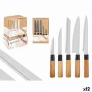 Conjunto de Facas Kinvara SJ6533B Castanho Metal Bambu (12 Unidades) Conjuntos de Facas - nacloset