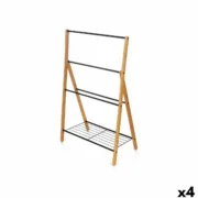 Toalheiro de Pé Kipit B7816 Preto Metal Bambu 60 x 90 x 37 cm 4 Unidades Banho - nacloset
