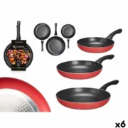 Conjunto de Frigideiras Kinvara 2 Preto Vermelho Alumínio Baquelite 20 x 4 cm 28 x 5 cm 24 x 4,5 cm (6 Unidades) Cozinha | Gourmet - nacloset
