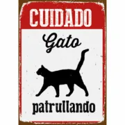 Placa Magnet & Steel [“Cuidado Gato Patrullando”] 14,8 x 21 cm Casa | Jardim - nacloset