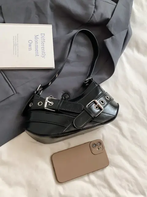 Bolsa de ombro com fivela em couro PU Carteiras e Bolsas - nacloset 10