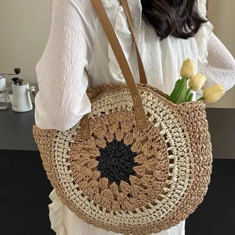 Bolsa de palha trançada, colorida e vazada em corda de papel Carteiras e Bolsas - nacloset 4