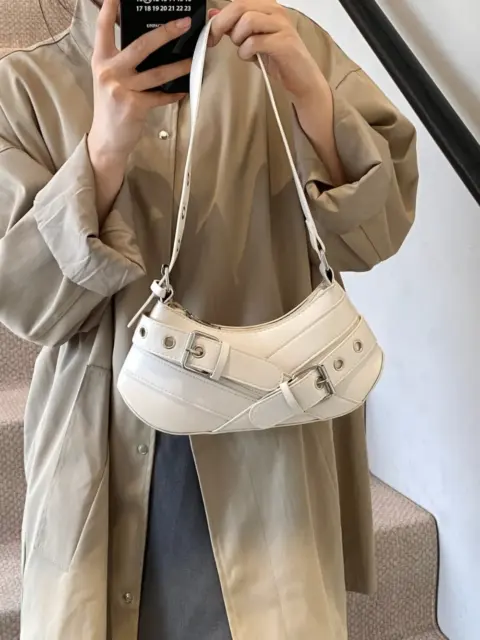 Bolsa de ombro com fivela em couro PU Carteiras e Bolsas - nacloset 5