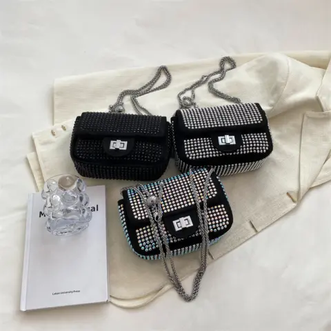 Bolsa transversal feminina com corrente cravejada de diamantes Carteiras e Bolsas - nacloset 4