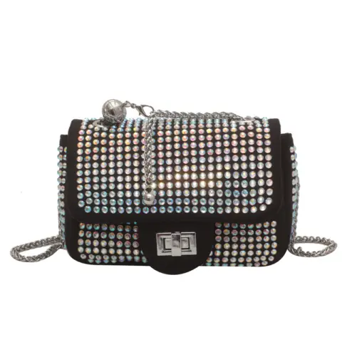 Bolsa transversal feminina com corrente cravejada de diamantes Carteiras e Bolsas - nacloset 5