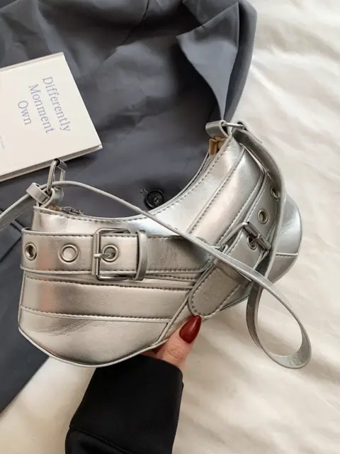 Bolsa de ombro com fivela em couro PU Carteiras e Bolsas - nacloset 17