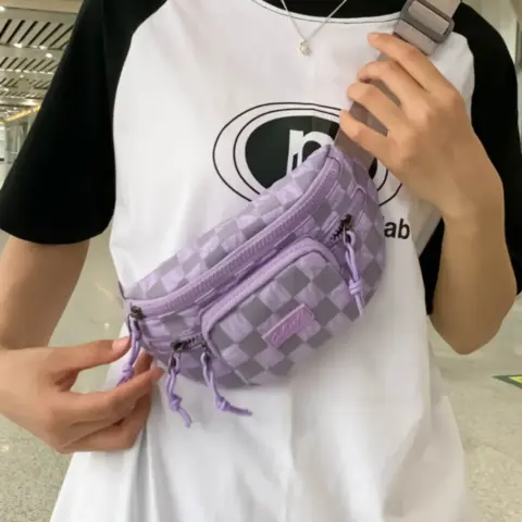 Bolsa de cintura transversal de nylon xadrez com alça ajustável Bolsa de cintura - nacloset 11