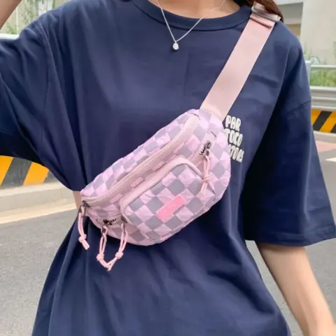 Bolsa de cintura transversal de nylon xadrez com alça ajustável Bolsa de cintura - nacloset 8