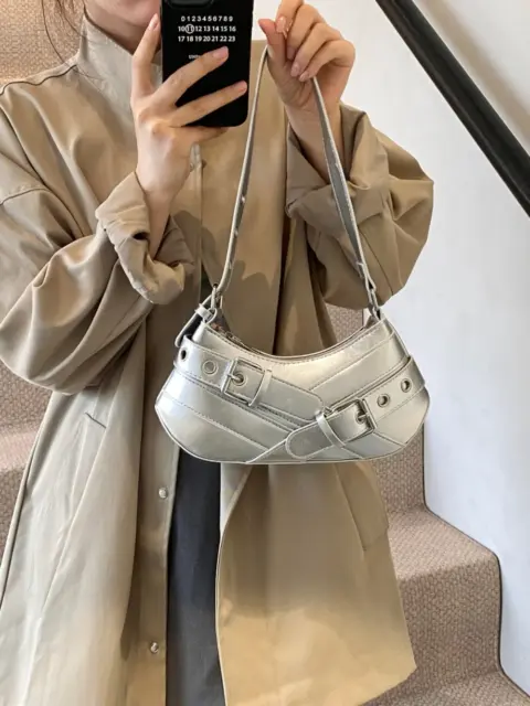 Bolsa de ombro com fivela em couro PU Carteiras e Bolsas - nacloset 3