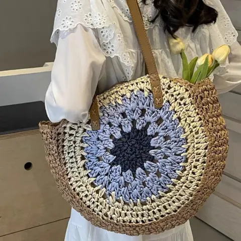 Bolsa de palha trançada, colorida e vazada em corda de papel Carteiras e Bolsas - nacloset 3