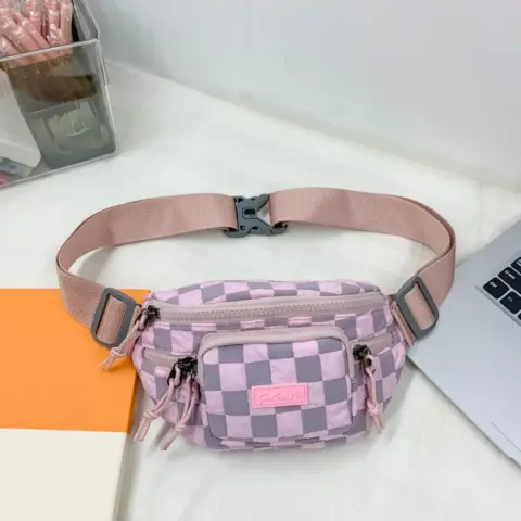 Bolsa de cintura transversal de nylon xadrez com alça ajustável Bolsa de cintura - nacloset 4