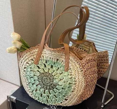 Bolsa de palha trançada, colorida e vazada em corda de papel Carteiras e Bolsas - nacloset 7