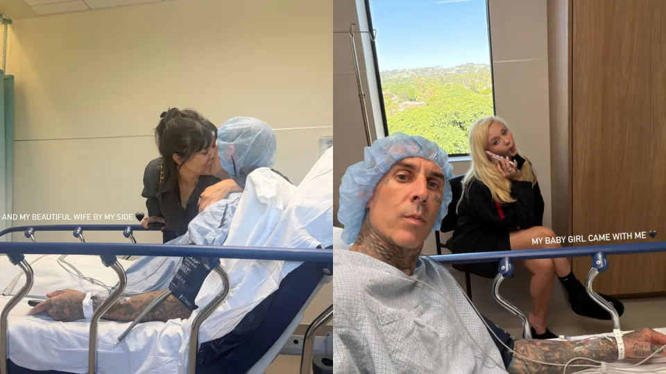 Travis Barker internado no hospital e com o apoio da família. As imagens